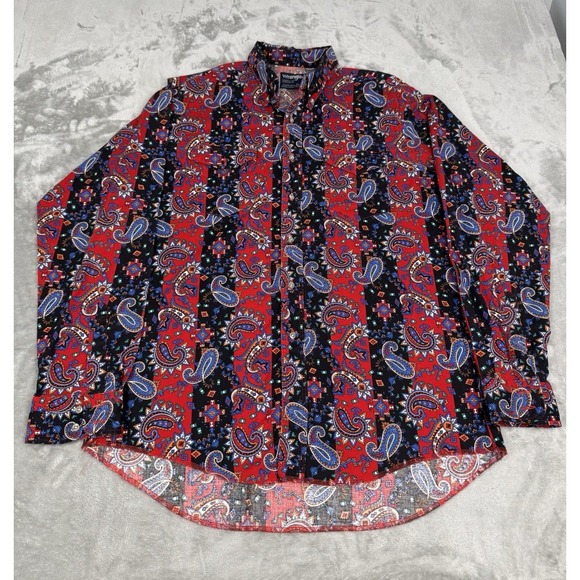 Wrangler Other - Vintage Wrangler Brushpopper Shirt Mens Large L Red Blue Paisley Button Western